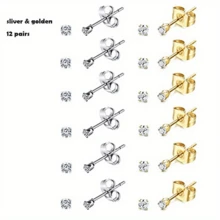 6對2mm鍍金外科鋼軟骨刺穿微型耳釘套裝，時尚簡約風格方形鋯石耳釘，適合女男士珠寶禮物 - 2mm耳釘 - 查看 12