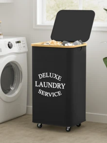 60L/65L/100L/110L Wheeled Bamboo Laundry Basket With Lid - Includes Removable Laundry Bag, Foldable Dirty Clothes Basket With Handle, Extra Large Capacity Dirty Clothes Hamper, Collapsible Fabric Laundry Basket, Home Laundry Storage Bin - Multicolor - View 4