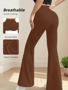 Women's Solid Color Casual Flared Pants, Simple And Fashionable Daily Wear - màu nâu - Xem 4