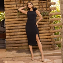 Detrix Women's Sheath Midi Dress Strapless Casual Elegant Basic Simple Sexy Party Basic Casual Going Out College Vacation Conservative/Modest Classic Romantic Minimalist ElegantElegance Cute Knit Fabric Split Backless/Backless Zipper Sheath Party Basic Dress Beach Holiday Wedding Birthday Party Anniversary Party Graduation Party Family & Home Festival Cocktail Formal & Evening Photoshoot Wedding Guest Prom Homecoming Travel - 黑色 - 查看 1