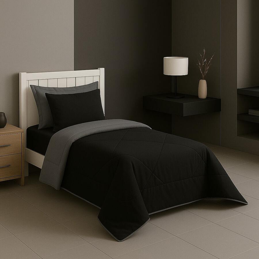 Tenderness Plain Double-Sided Single Duvet – Ideal For Winter - Xám/Đen - Xem 1