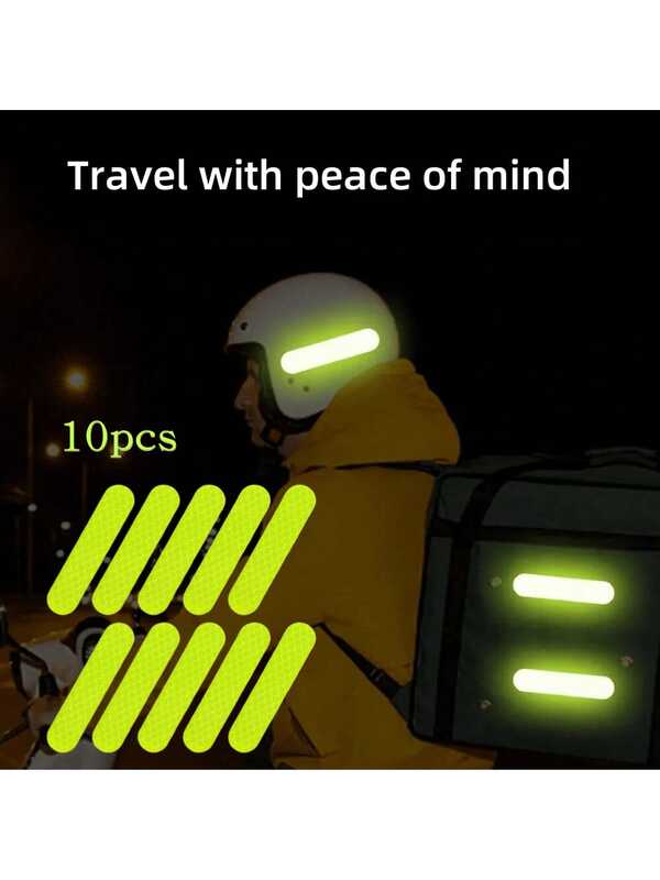 10pcs Motorcycle Helmet & Bicycle Rim Reflective Stickers, 6 Color Options Multi-Functional Warning Stickers, Outdoor Camping Sports Night Riding Anti-Collision Reflective Strips Decor, Motorcycle Helmet Accessories, Cycling Gear, Paired With Reflective Streamers For Safer Travel