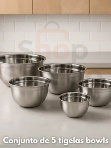 Kit 5 Stainless Steel Bowl Set Of Bowls With 5 Different Sizes 100% Stainless Steel Basin For Multipurpose Kitchen 14cm 16cm 20cm 22cm 24cm - Stainless Steel - View 3