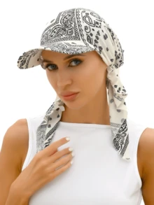 1件装女士印花头巾帽，时尚花卉筒帽，弯檐帽，欧美风格，适合搭配连衣裙