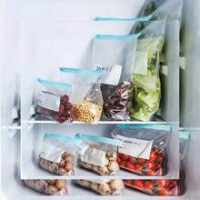 20 szt. wytrzymałych toreb do mrożenia | Bardzo duże torby do przechowywania żywności z zamknięciem strunowym, 31,5 x 26,5 cm | Grube plastikowe torby wielokrotnego użytku do przechowywania mrożonek, przygotowywania posiłków i organizacji lodówki | - Wielokolorowe - Zobacz 4