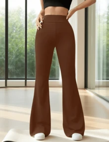 Women's Solid Color Casual Flared Pants, Simple And Fashionable Daily Wear - màu nâu - Xem 2