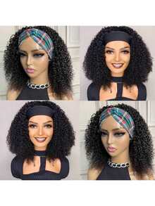 180 Density None Lace Front Curly Wave Headband Wig Wear And Go Wig Black Headband Wig Deep Wave Wigs For Women Glueless None Lace Front Deep Curly Wig Brazilian Put On & Go Wig Machine Made Human Hair Headband Half Wig Natural Color - Natural & Black - View 7