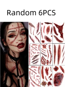 8/6/3/1 pieza Pegatinas de tatuaje temporal para efectos de cicatriz y herida de Halloween, diseño de modelo de broma, adecuado para cara, cuello, manos, brazos y arte corporal (Halloween)