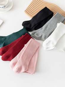 6双婴儿纯棉纯色打底袜，多功能休闲袜，适合日常活动 - 彩色 - 查看 2