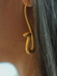 金色眼镜王蛇蛇形钩耳环 - 女士复古蛇形珠宝 - 万圣节服装配饰 - 古埃及风格设计 - 送给妈妈、妻子或她的神秘而优雅的礼物 - 彩色 - 查看 5