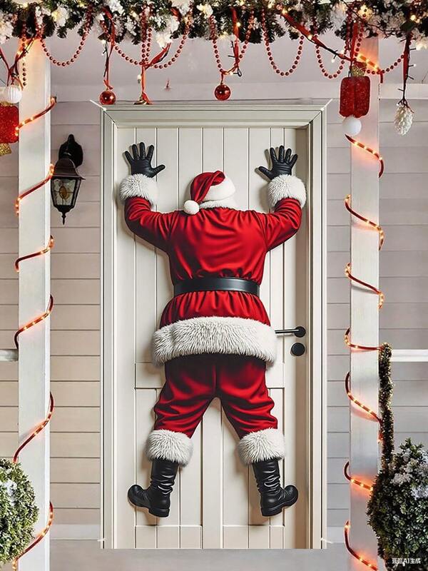 1pc 35.4inX70.8in Merry Christmas Decorative Banner, Fun Santa Claus Porch Doorway Decor, Durable Polyester Material, Suitable For Christmas Party, Winter, New Year, Wall Decor