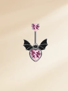 1 件装时尚不锈钢万圣节肚脐环，适合女士，14G 黑色蝙蝠骷髅肚脐环，红色方晶锆石肚脐穿孔饰品肚脐环，适合万圣节 - 肚環 - 查看 9