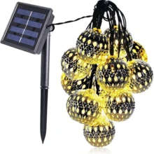 Solar Morrocan Ball String Lights Outdoor, 16.4ft 20 LED Metal Globe Fairy Lights For Christmas, Space-Themed Waterproof Decorative Lighting With 600mAh Nickel Battery, Push Button Control