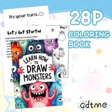 GDTME كتاب تلوين سميك A4 ذو صفحات لؤلؤية "تعلم كيفية رسم وحوش صغيرة"، صفحات نظيفة لا تنزف، كتاب تلوين للبالغين والأطفال لتخفيف التوتر، كتاب رسم وتتبع إبداعي، هدية مثالية لعيد الهالوين والكريسماس ورأس السنة للأطفال والأصدقاء (غلاف صلب)