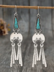 2pcs Unique Agate & Copper Beaded Crescent Moon & Star Earrings For Women, Suitable For Casual Outfit, Party Decoration - Multicolor - View 9