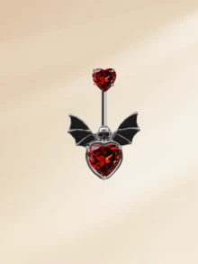 1 件装时尚不锈钢万圣节肚脐环，适合女士，14G 黑色蝙蝠骷髅肚脐环，红色方晶锆石肚脐穿孔饰品肚脐环，适合万圣节 - 肚環 - 查看 7