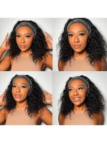 180 Density None Lace Front Curly Wave Headband Wig Wear And Go Wig Black Headband Wig Deep Wave Wigs For Women Glueless None Lace Front Deep Curly Wig Brazilian Put On & Go Wig Machine Made Human Hair Headband Half Wig Natural Color - Natural & Black - View 5