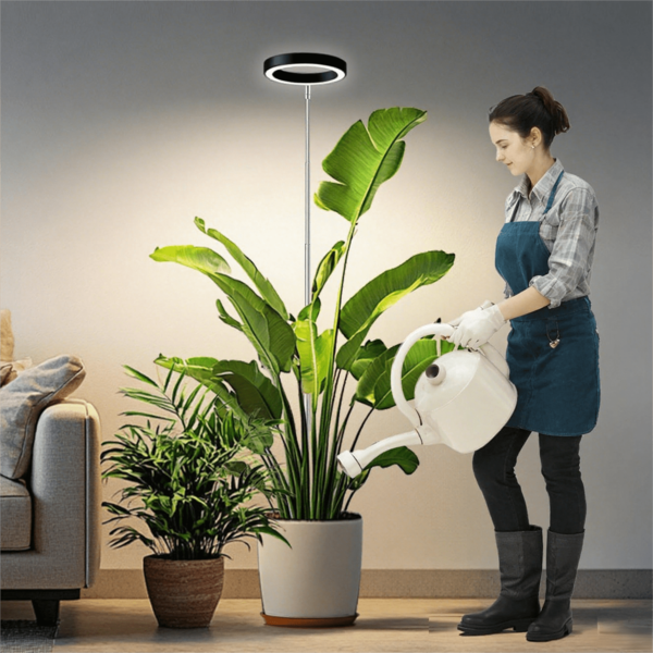 Luce a LED per la crescita delle piante a spettro completo con luminosità regolabile e timer automatico (3/9/12 ore), altezza 10"-65", alimentata tramite USB per piante da interno, ideale per l'illuminazione di grandi piante, cura delle piante da interno, illuminazione funzionale durevole con supporto