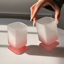 1 pieza Taza de vidrio rosa degradado, vaso de tallo cuadrado, taza blanca esmerilada con degradado, adecuada para vino, bebida, agua, café, taza de vidrio moderna para el hogar, bar, restaurante - Multicolor - Ver 2