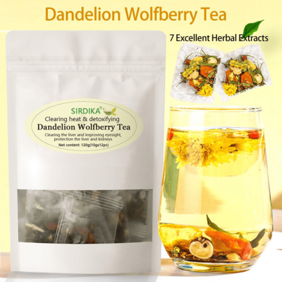 Dandelion Wolfberry Tea  Kidneys  Liver Health Tea Seven Herbal Ingredients Natural Blend Dandelion Chinese Wolfberry Tea Bags Organic 120g12PC
