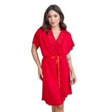 Kit 3 Camisola Amamentação e 3 Robe Luxo com Renda Pós Parto Roupa Maternidade Gestante