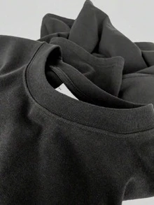 Camiseta casual de mujer de cuello redondo en 2 colores, estampado de letras de Dios, mezcla de tejidos de poliéster y elastano para todas las estaciones. - Negro - Ver 6