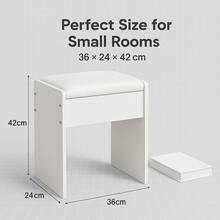 White Padded Vanity Stool • Compact Makeup Bench For Bedroom & Dorm - 白色 - 查看 3