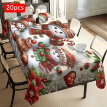 1/20 pièces Nappe de Noël, bonhomme de neige mignon, nappe à motif floral de Noël, convient pour la décoration de table de fête de Noël, décoration de table de cuisine de carnaval, cadeau, décoration de vacances, décoration de chambre, décoration de scène, décoration de Noël