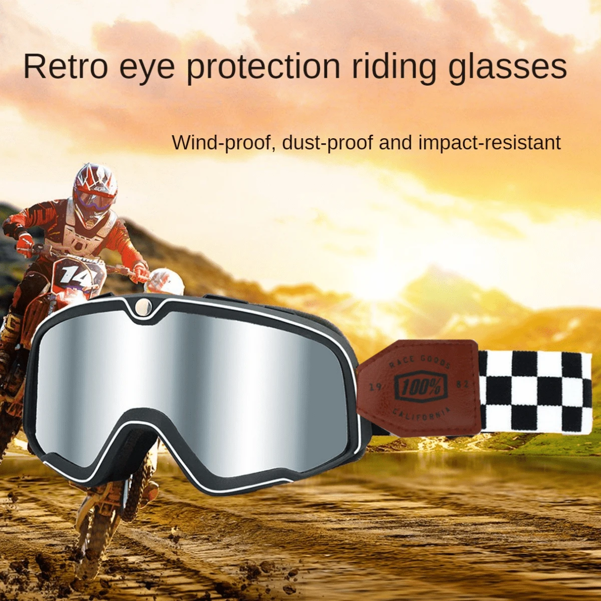 AD 1入組機車頭盔護目鏡，復古機車越野騎行單車墨鏡，防風防沙適用於任何環境