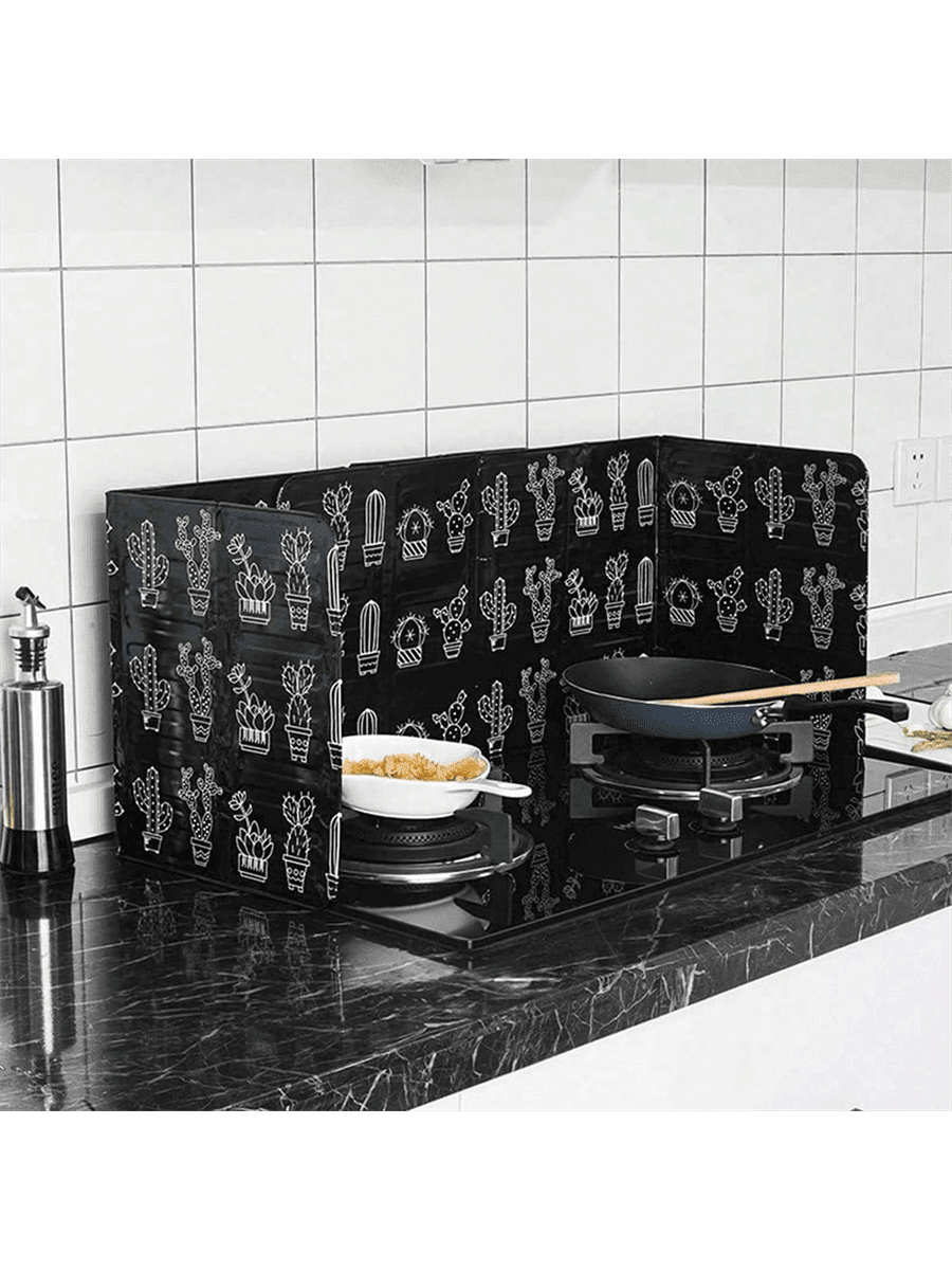 2/1 Pieces Foldable Splash Guard, Cactus, Leaf Pattern, High Temperature Resistant Material, Easy To Clean, Flexible Folding Storage, Suitable For Stove Frying Oil Splash, Essential For Housewives, Cooking Enthusiasts, Kitchen Necessities, Kitchen Accessories, Stove Protection, Kitchen Furniture, Home Kitchen