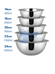 Kit 5 Stainless Steel Bowl Set Of Bowls With 5 Different Sizes 100% Stainless Steel Basin For Multipurpose Kitchen 14cm 16cm 20cm 22cm 24cm - Stainless Steel - View 9