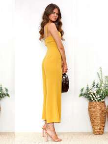 Ropa de mujer nuevo temperamento sexy de verano sin mangas pantalones sólidos para mujeres - Amarillo - Ver 3