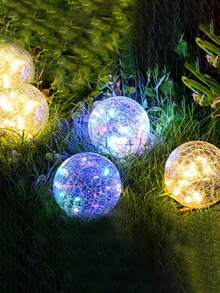 1/2 Outdoor Waterproof Solar Garden Ball Lamp, Cracked Glass Lawn Lamp 20LED Solar Ball Lamp, Suitable For Garden Landscape Lighting, Family Courtyard, Valentine's Day Outdoor Scene Arrangement, Vegetable Garden Night Decorative Lamp (2V 100MA Polycrystalline Silicon 1.2V AAA 800mah)