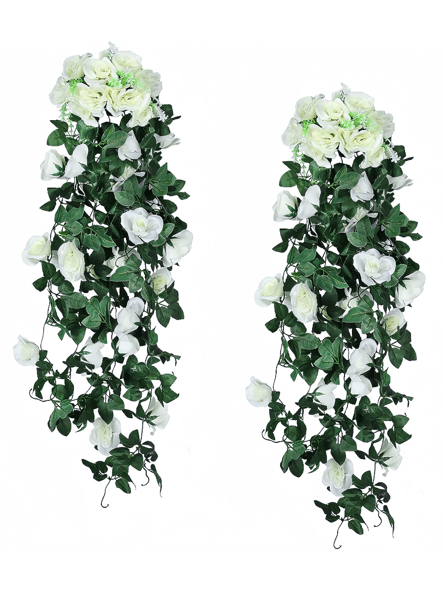 1pc White Artificial Rose Flowers Vine Fake Hanging Flower Leaf Greenery Faux Rattan Backdrop For Home Decor,Room Decor,Garden Decor,Wall Decor,Indoor Outdoor Decor, Bedroom Decor,Wedding Decoration,Table Decoration,Party Decorations,Birthday Decoration,Christmas Garland,Christmas Decorations,Christmas Tree Decortions
