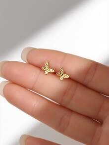 Artepollo 1 Pair 925 Sterling Silver Hypoallergenic Butterfly Children's Earrings, Spiral Earring Backs Won't Fall Off, Delicate & Cute, Gift Box Packaging, Gift For Kids, Young Girls, Friends Birthday - Gold - View 3