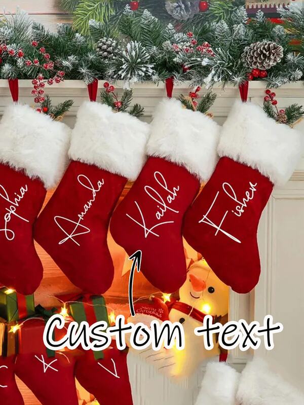 Customized Red Plush Christmas Stockings, 2025 Family Christmas Stockings, Personalized Christmas Stockings With Name, Holiday Socks, Christmas Decorations Gift, Customized Christmas Decoration Hanging Gift