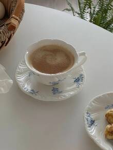 250ml 复古法式浮雕花卉茶杯碟套装，优雅蓝色花卉陶瓷咖啡杯碟，精致下午茶杯、马克杯，节日礼物，返校陶瓷杯礼物，适合送给同学和老师 - 彩色 - 查看 9