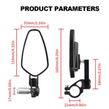 2pcs Motorcycle Bar End Mirrors - 7/8" (22mm),Made Of  High Quality Aluminum,Which Are More Secure Than Ordinary Mirrors,High-Definition Glass Is Soft And Not Dazzling,Easy To Install,360 Degree Free Adjustment Flexible Adjustment ,For Suzuki,  For H-Onda,  For Kawasaki,  For Y-Amaha, Etc(Black) - 黑與白 - 查看 2