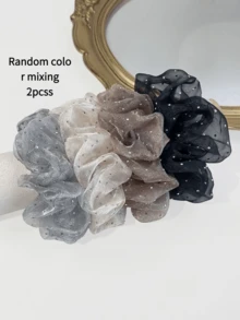 1/2/4pcs Hair Scrunchies, Women Rhinestone Mesh Hair Ties, Simple Ponytail & Bun Holders ,Scrunchy Head Accessories