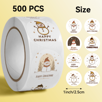 500pcs/Roll Cartoon Golden Christmas Snowman Stickers, Size: 2.5cm/1.0 Inch, Round Shape, Ideal Gift For Kids, Suitable For Decorating Cups, Stationery Boxes, Books, Glass Bottles, Envelopes, Cards, Notebooks, Helmets, Party Decorations, Holiday Gifts, And More
