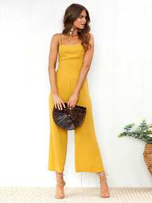 Ropa de mujer nuevo temperamento sexy de verano sin mangas pantalones sólidos para mujeres - Amarillo - Ver 4