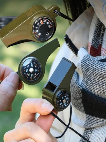 3-In-1 Emergency Survival Whistle With Compass And Thermometer - Referee Whistle, Camping & Hiking Whistle, Daily Training Whistle - Ideal For Camping, Hiking, Outdoor Adventure, Referee And Cheerleading Performance, As Well As Hiking Safety