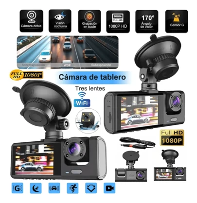 Cámara de Tablero 1080P + Cámara Trasera para Auto/Camión | Monitoreo Vehicular + Conexión WiFi + Visualización App | Repuestos para Autos