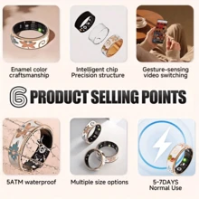 2025 NEW! Enamel Smart Ring, 5ATM Water Resistance Rating, Stylish And Lightweight, Pedometer, Heart Rate Monitoring, Activity Tracking, Compatible With Android And IOS, Resin Material - Multicolor - View 3