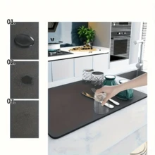 Felpudo súper absorbente para secar platos de cocina - Resistente al calor, con respaldo de goma antideslizante, felpudo drenante resistente a las manchas, apto para uso doméstico y de restaurante Artículos de cocina Accesorios de cocina Utensilios de cocina - Gris - Ver 5