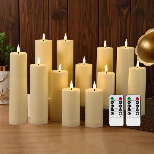 1 pieza/12 piezas Velas electrónicas sin llama + 1 pieza Vela electrónica LED grande, altura de 30 cm/35 cm, velas decorativas navideñas con control remoto, velas parpadeantes a pilas con brillo cálido realista, luz de ambiente portátil para patio, porche, cumpleaños, hotel, boda, decoración, velas para ambiente festivo | Decoración del hogar para fiestas | Velas de iluminación LED