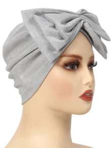 1pc European & American Style Women's Sequin Pleated Twist Headscarf Hat, Head Wrap Turban Hat With Metal Button For Dress - A - View 19
