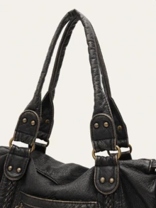 Retro Casual Cool Street Style Soft Brush Off Washed PU Vegan Leather Zipper Closure Zip Pockets Braid Decor Large Capacity Fits 13' Laptop Tote Adjustable Long Strap Cross Body Shoulder Bag Women Daily College Commute Travel Versatile, Y2k Bag, Gothic Punk Bag For Women, 2000s Fashion Style Bag For Women, Vintage Bag For Women, New Fashionable Big Bags For Women, New Arrival Tote Bags For Woman - Đồng - Xem 3