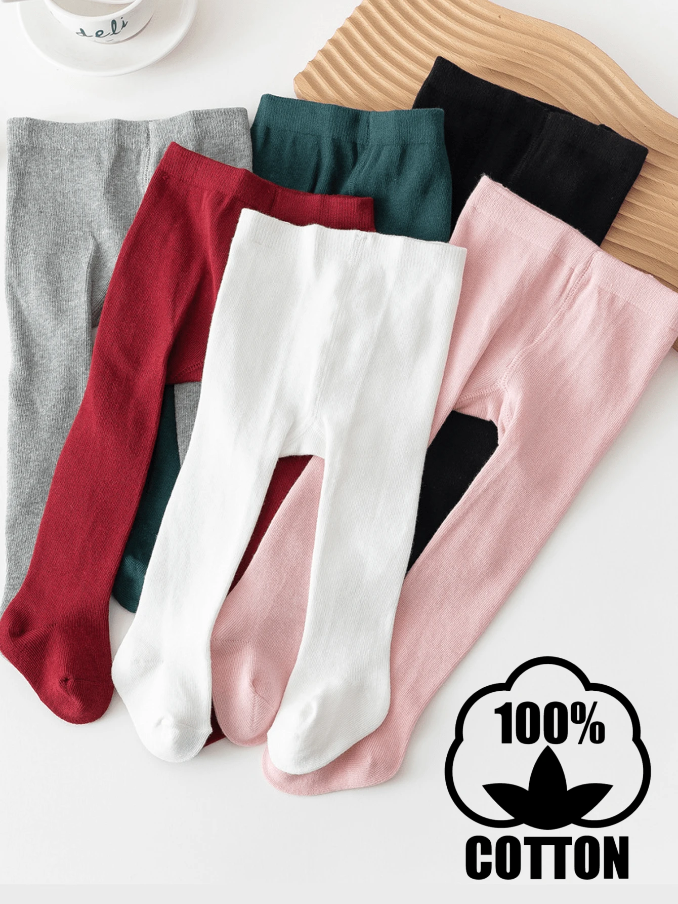 6双婴儿纯棉纯色打底袜，多功能休闲袜，适合日常活动 - 彩色 - 查看 1