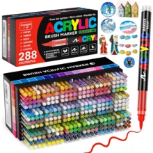 GuangNa 288色丙烯颜料马克笔，软毛笔头，水性墨水，自动上墨系统，无异味，防水，速干，适用于岩石彩绘、画布、木材、鸡蛋和DIY工艺品。 - 彩色 - 查看 2